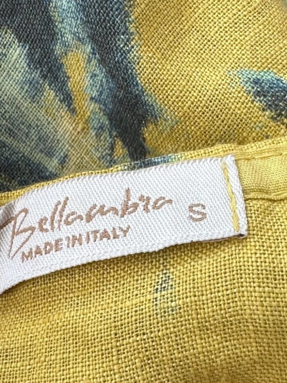 BELLAMBIA - 100% Linen Yellow Abstract Floral Short Sleeve Top Size S - Picture 5 of 8